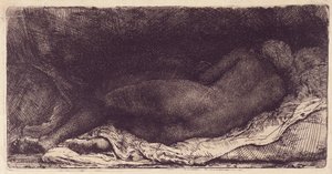 Ágyon fekvő nő, 1658 (rézkarc, szárazhús és égés felületi tónussal)